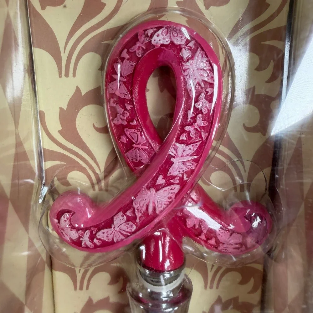 Cypress Home Pink Breast Cancer Awareness Ribbon Butterfly Bobble Wine Stopper